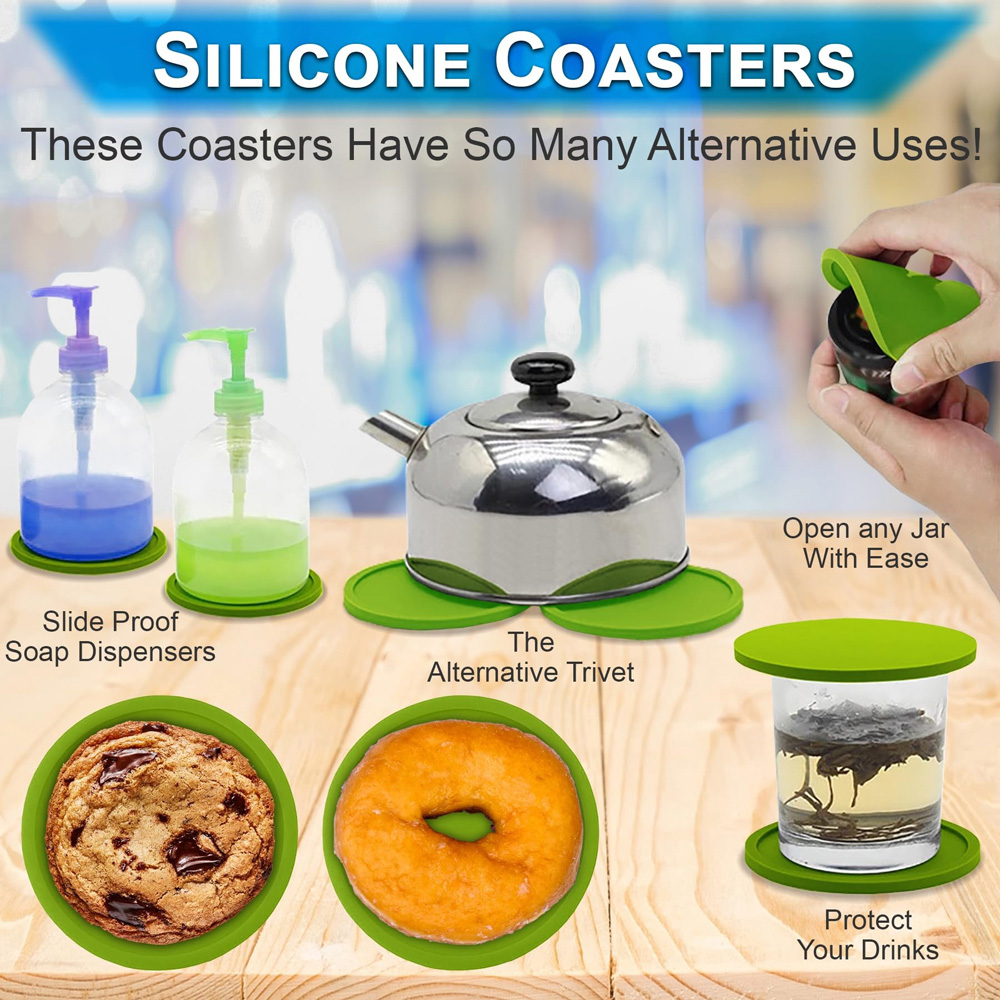 ATEK Green Silicone Non-Slip Round Drink Coaster 4 Pack Image 3