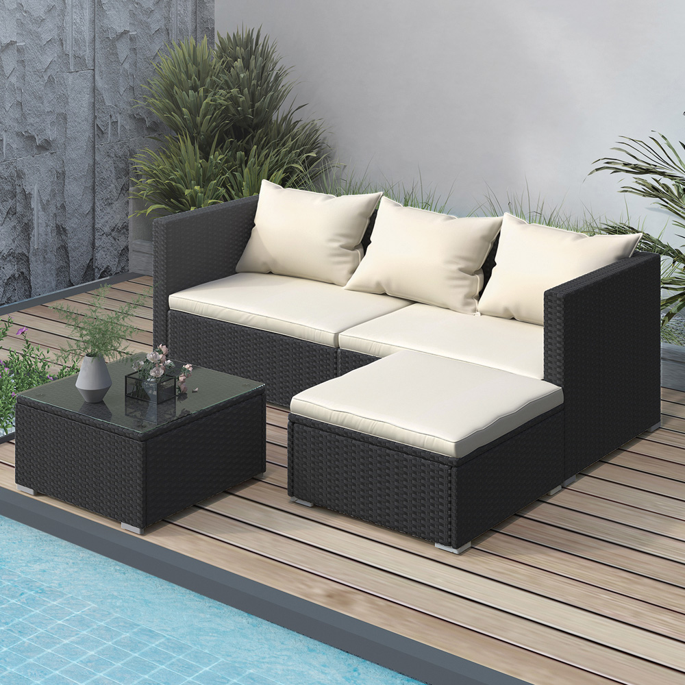 Rattrix 3 Seater Black Rattan Garden Furniture Set with Washable Cushions Image 1