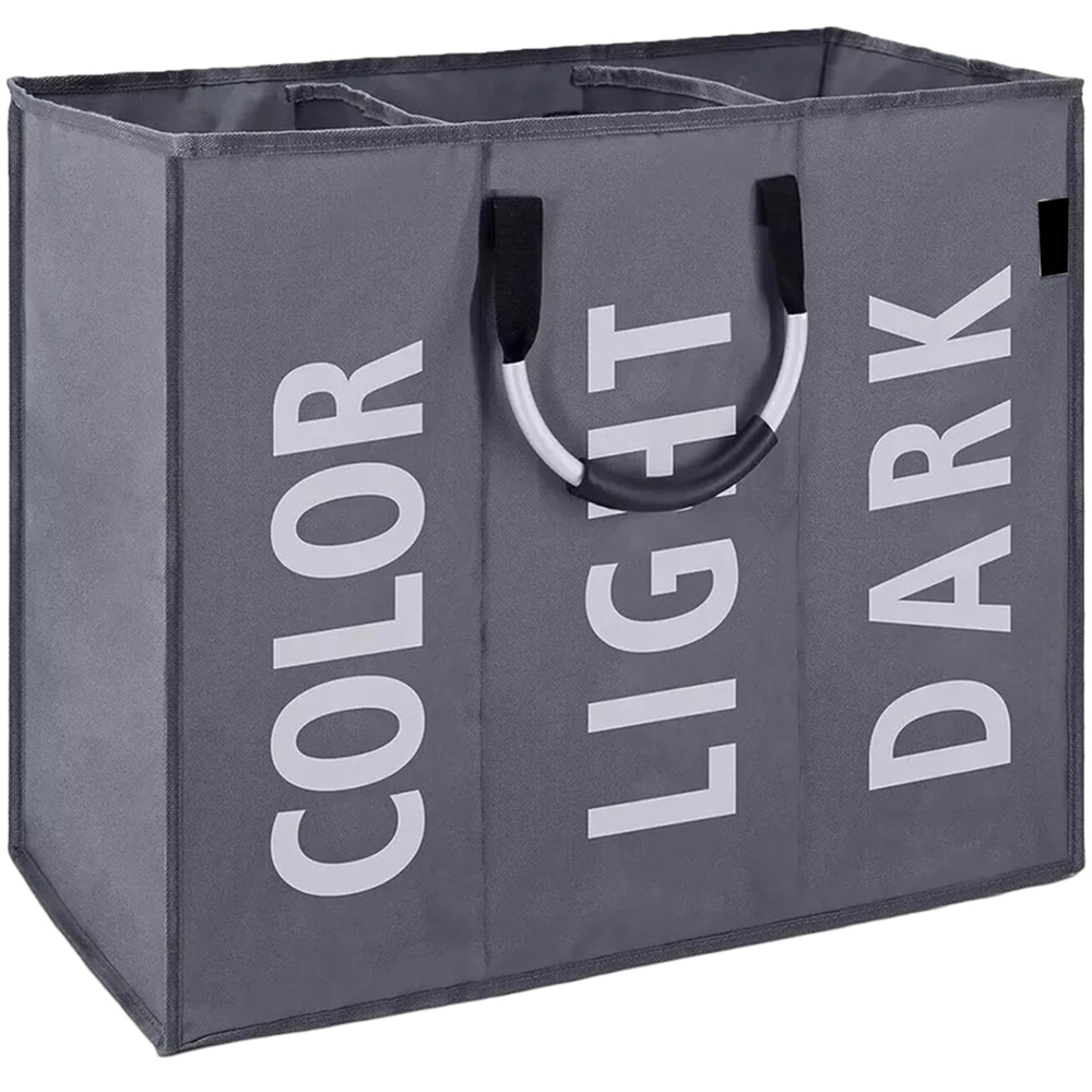 ATEK Dark Grey Triple Collapsible Laundry Basket Image 1