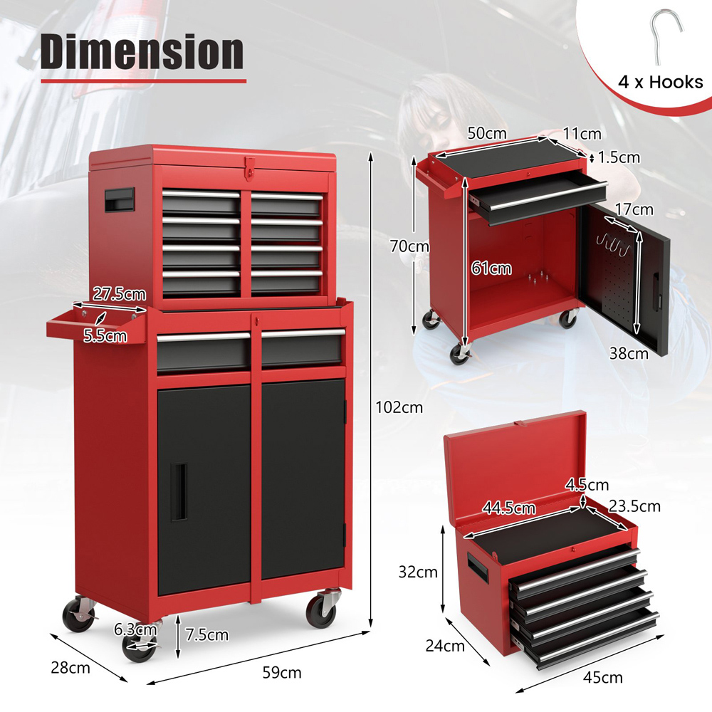 Costway 5 Drawer Black and Red High Capacity Tool Storage Cabinet Image 9
