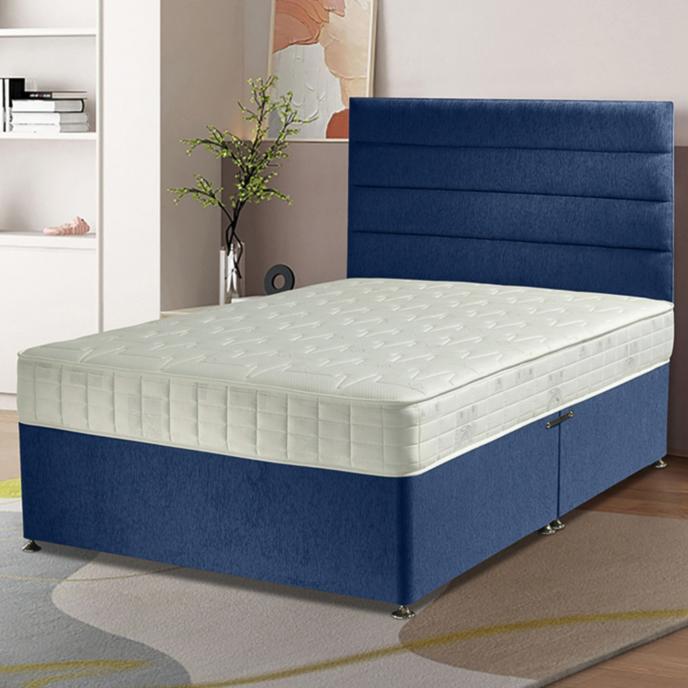 Eleganza Home Dozer Double Sapphire Plush Velvet Divan Bed with Lined Headboard Image 1