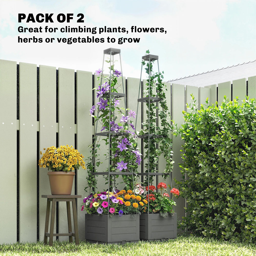 Outsunny Grey Raised Garden Bed with Trellis and Removable Drainage Tray 12L 2 Pack Image 7