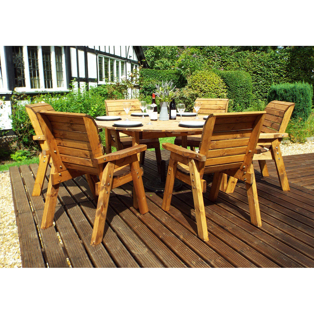 Charles Taylor Solid Wood 6 Seater Round Outdoor Dining Set with Green Cushions Image 2