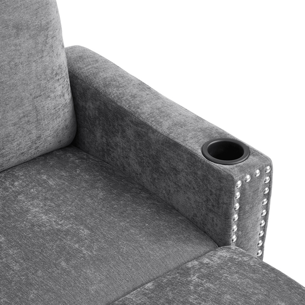 Living and Home 4 Seater Grey Chenille Sofa with Footstool and Cup Holders Image 3