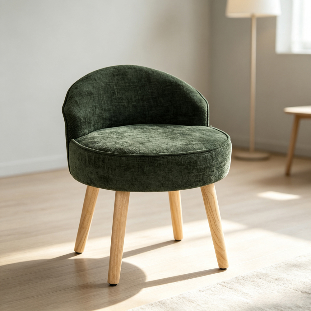 Living and Home Green Chenille Low Backrest Vanity Stool Image 7