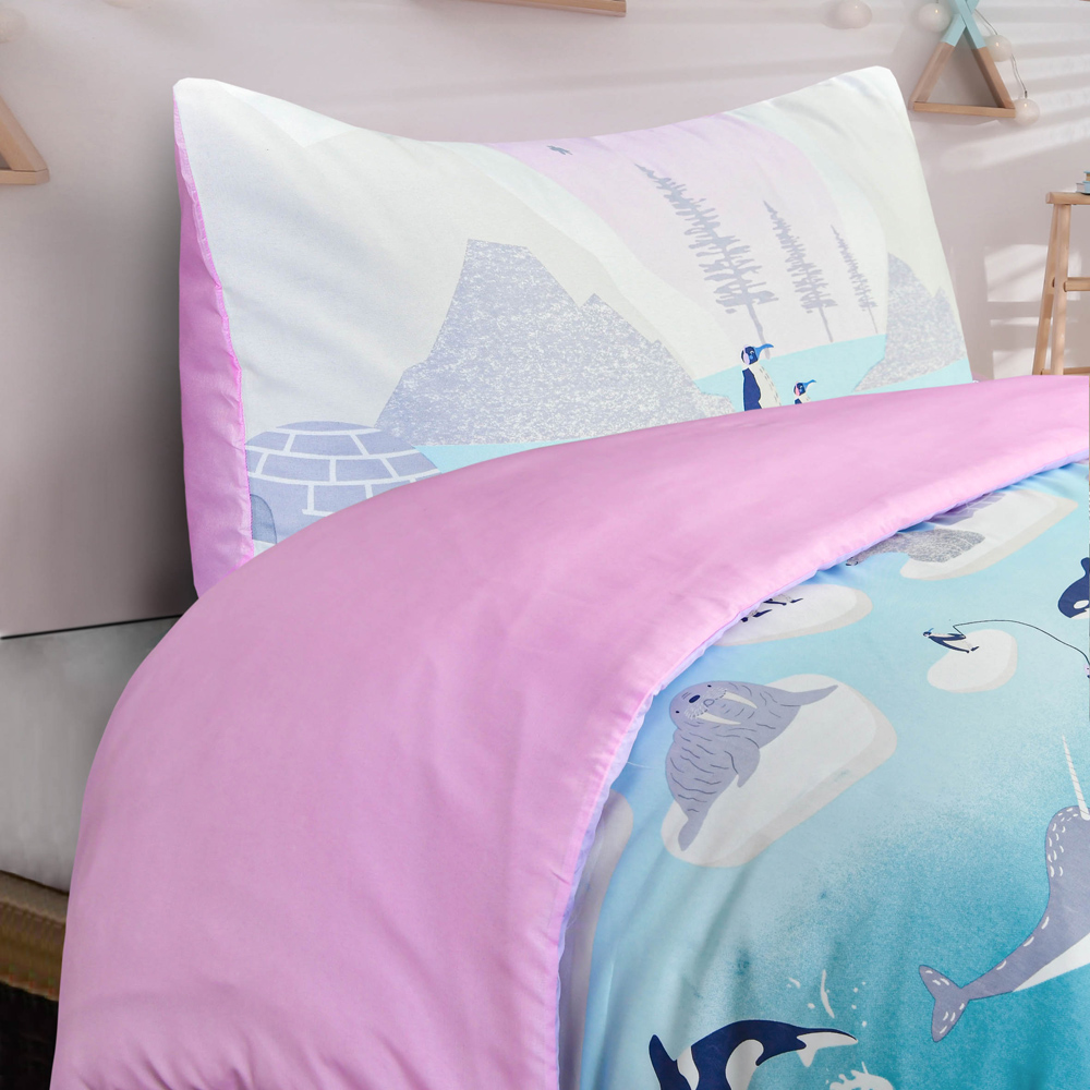 Smart Living Single Arctic Animals Lilac Reversible Microfibre Kids Bedding Set Image 4