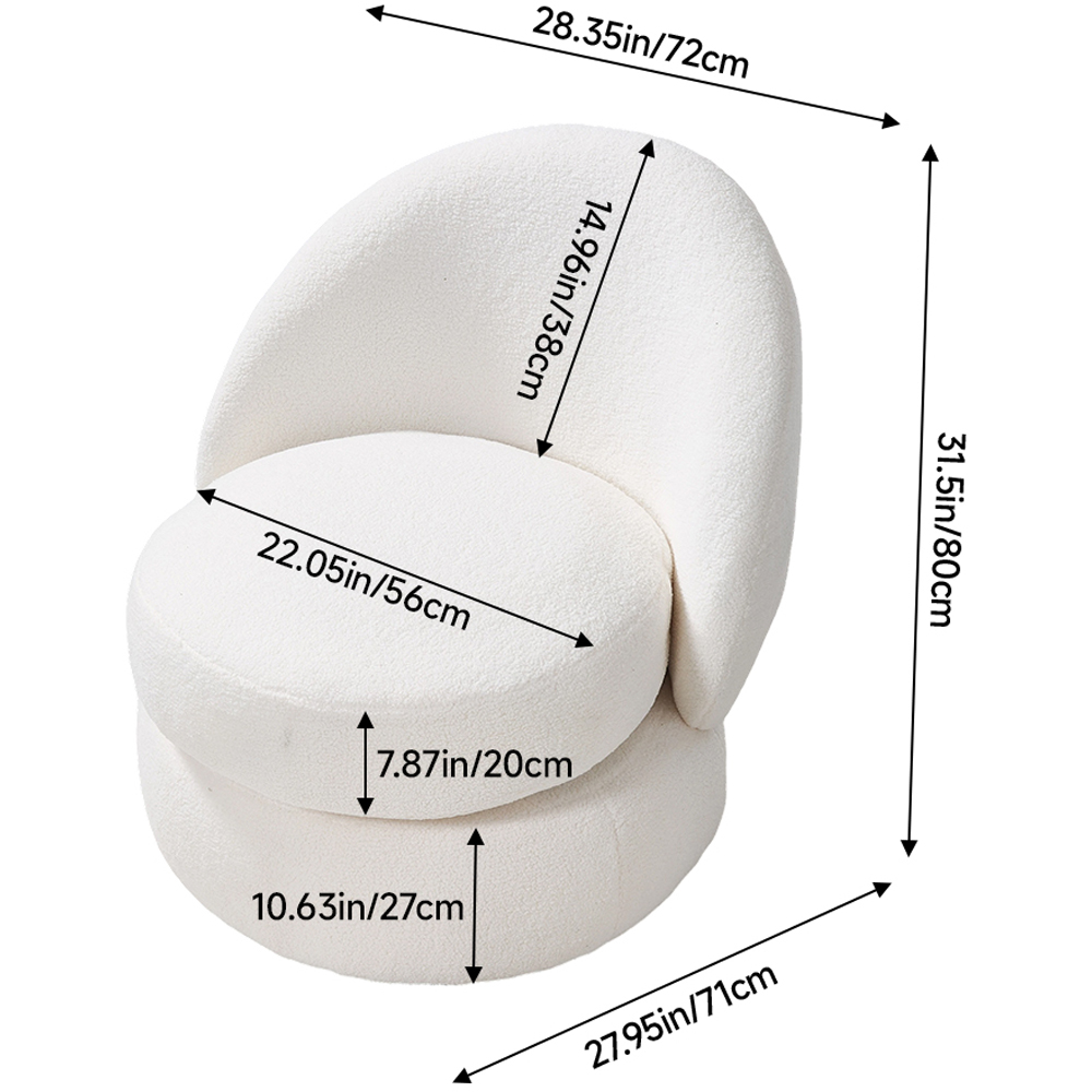 Living and Home White Sherpa Fleece Rounded Design Padded Swivel Accent Chair Image 8