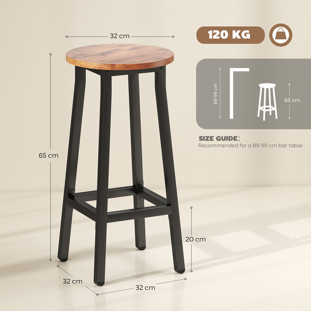 Portland Set of 2 Rustic Brown Breakfast Bar Stool with Footrest Image 9
