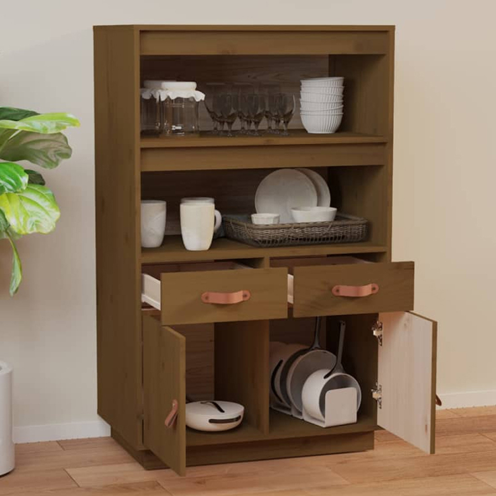 vidaXL 2 Door 2 Drawer 2 Shelf Honey Brown Highboard Image 1