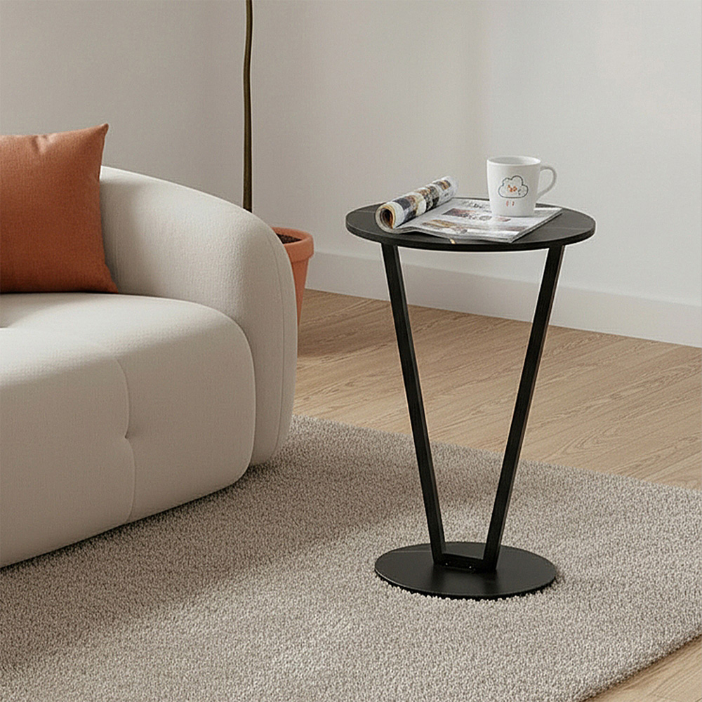 Living and Home Black Marble Effect Round Side Table with Steel Frame Image 7