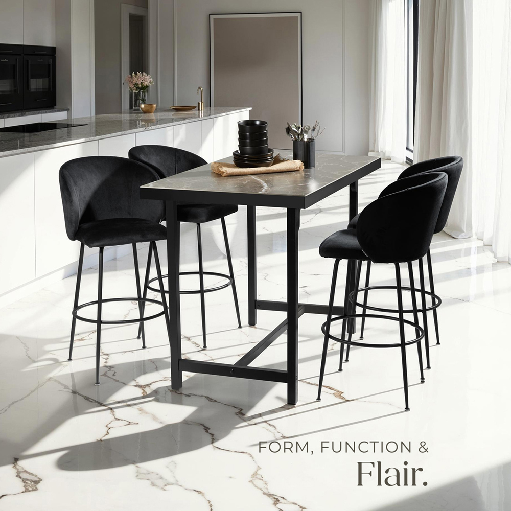 tectake Luana Black Velvet Look Padded Bar Stool Set of 2 Image 5