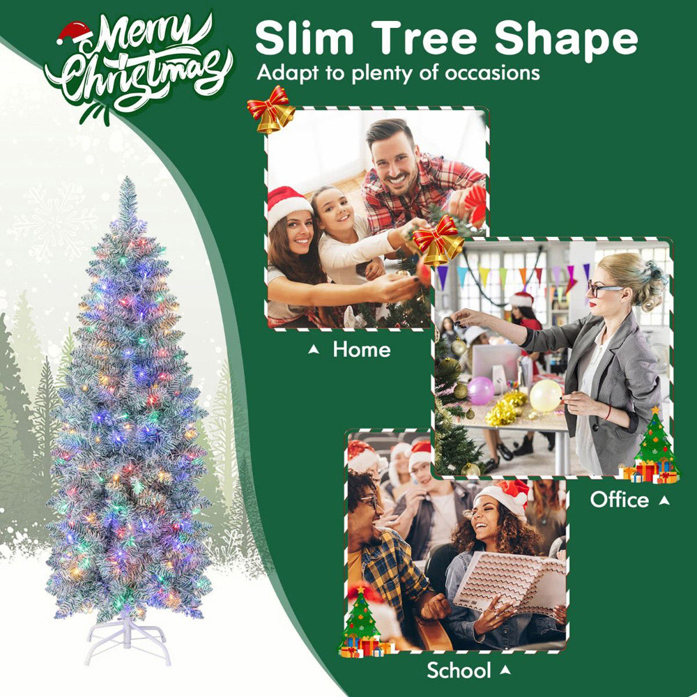 Costway Pre Lit Multicolour Slim Pencil LED Artificial Christmas Tree 5ft Image 7
