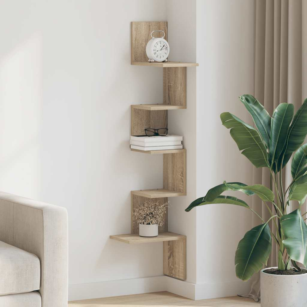 vidaXL 5 Shelf Sonoma Oak Wall Corner Shelf Image 2