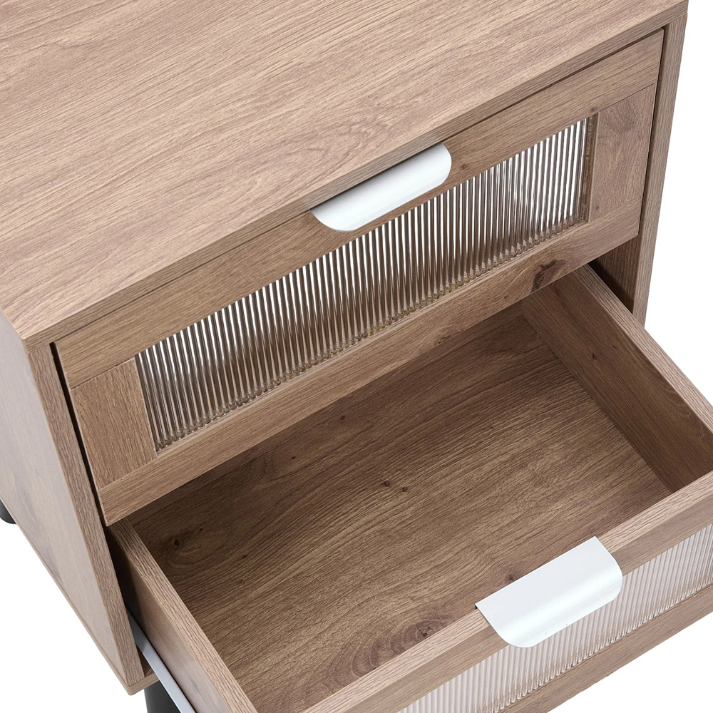 Living and Home 2 Drawer Light Wood Grain Acrylic Bedside Table Image 5