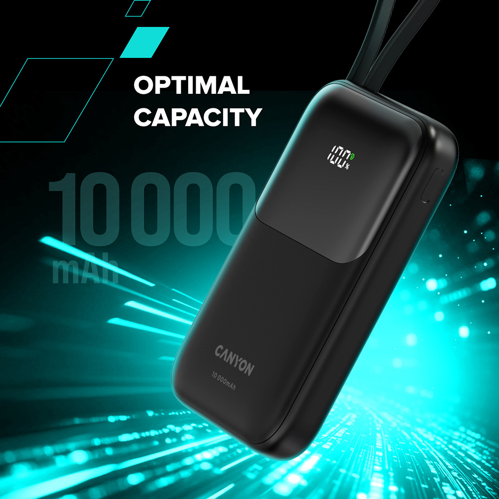 Canyon OnPower 101 Black Power Bank with Built-In Cable 10000mAh Image 9