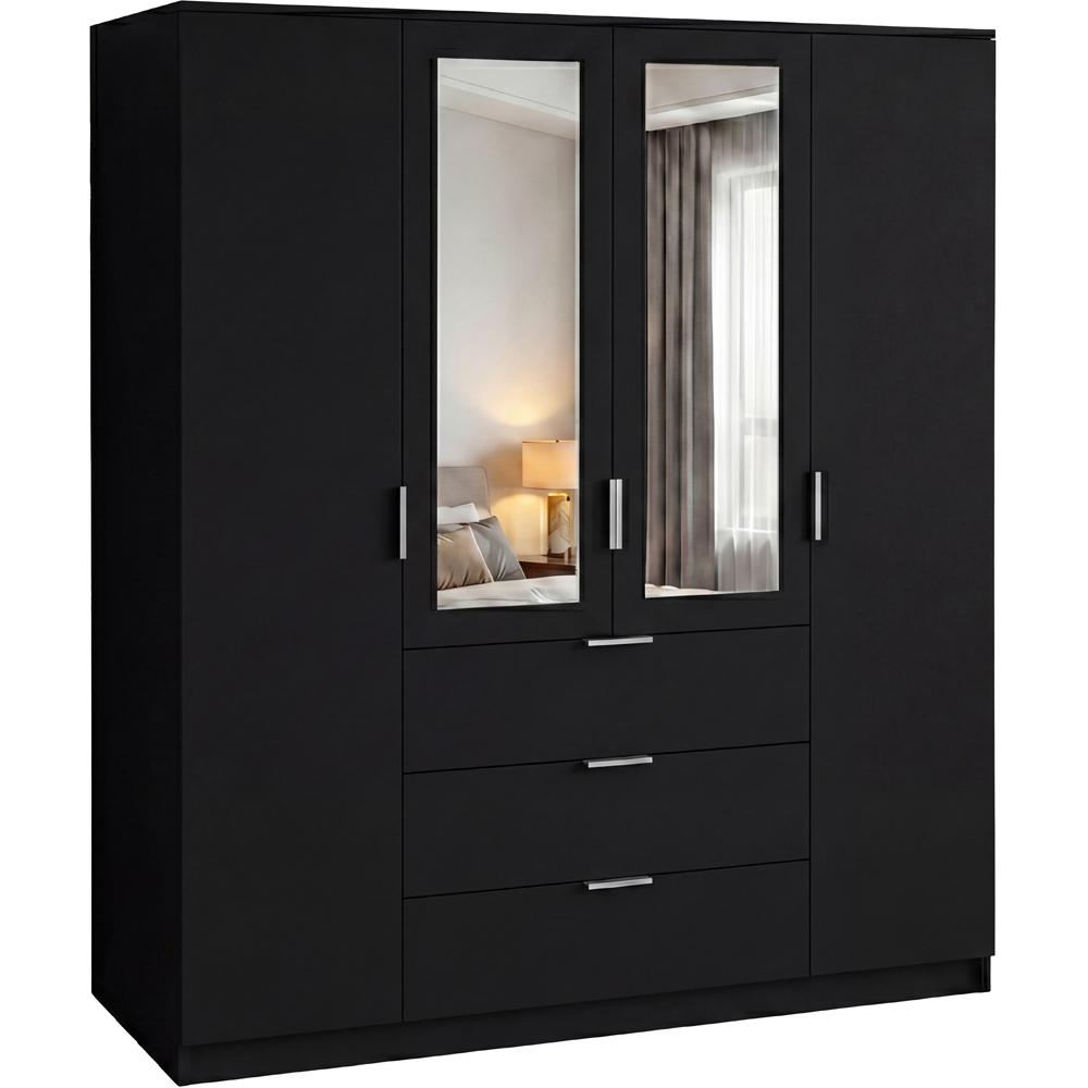 VIDA DESIGNS Trega 4 Door 3 Drawer Black Mirrored Wardrobe Image 2
