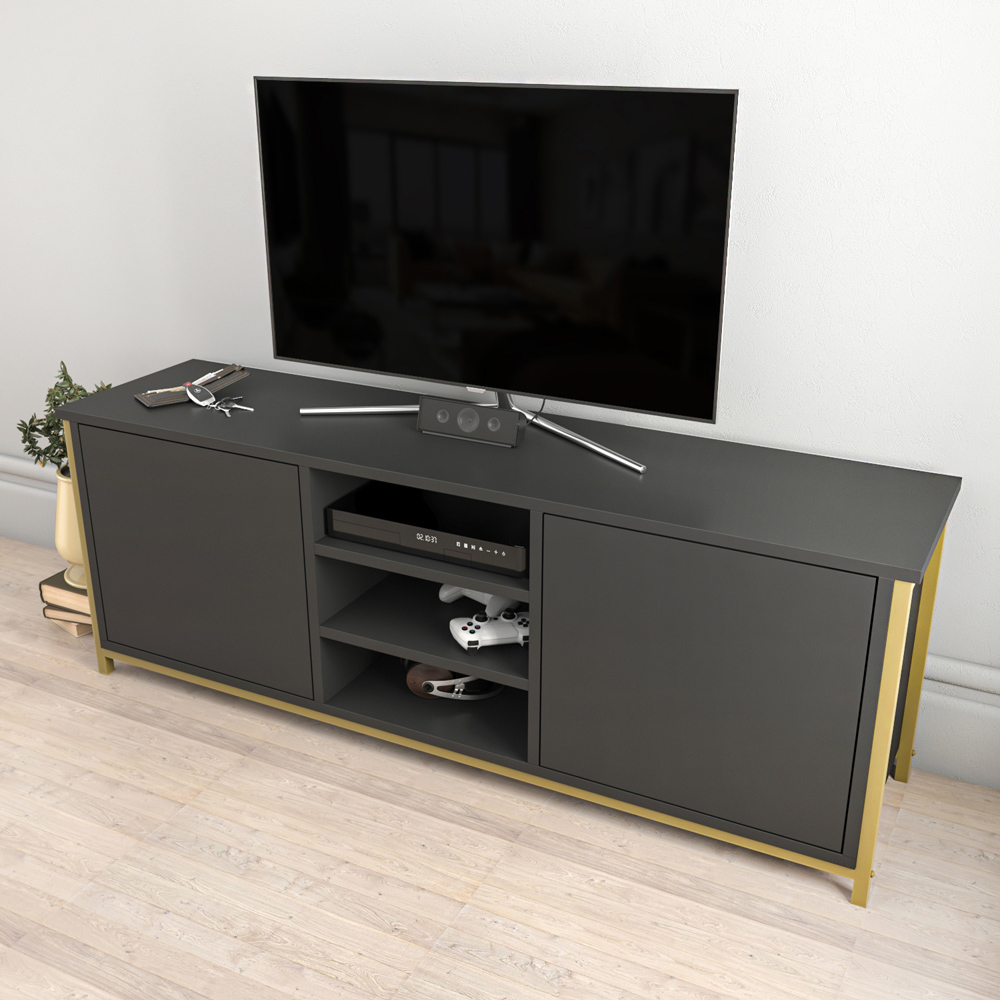 Decorotika Otis 2 Door 3 Shelf Gold and Anthracite TV Stand for 63 inch TV Image 5