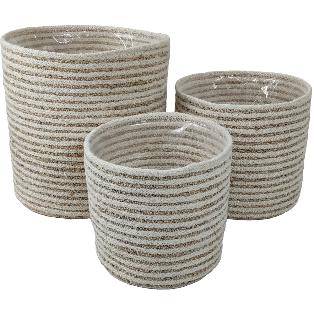 Garden Gear Grey Sand Seagrass and Jute Planter Basket 3 Pack Image 1