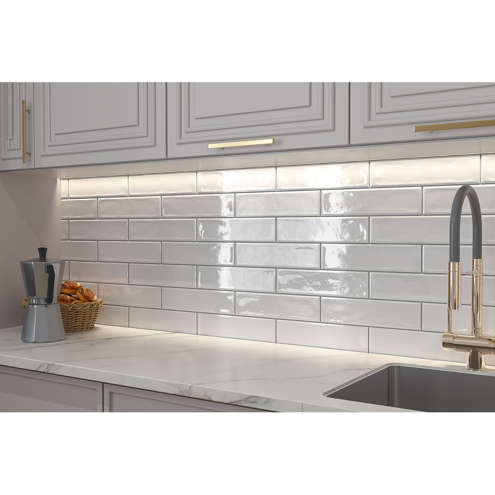 Top Ceramics Brilliant White Gloss Flat Bumpy Metro Ceramic Wall Tile 300 x 75mm Image 6