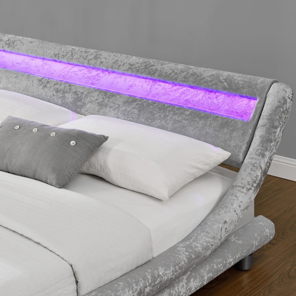 Home Detail Galaxy King Size Silver Velvet Bed Frame with LED Image 3