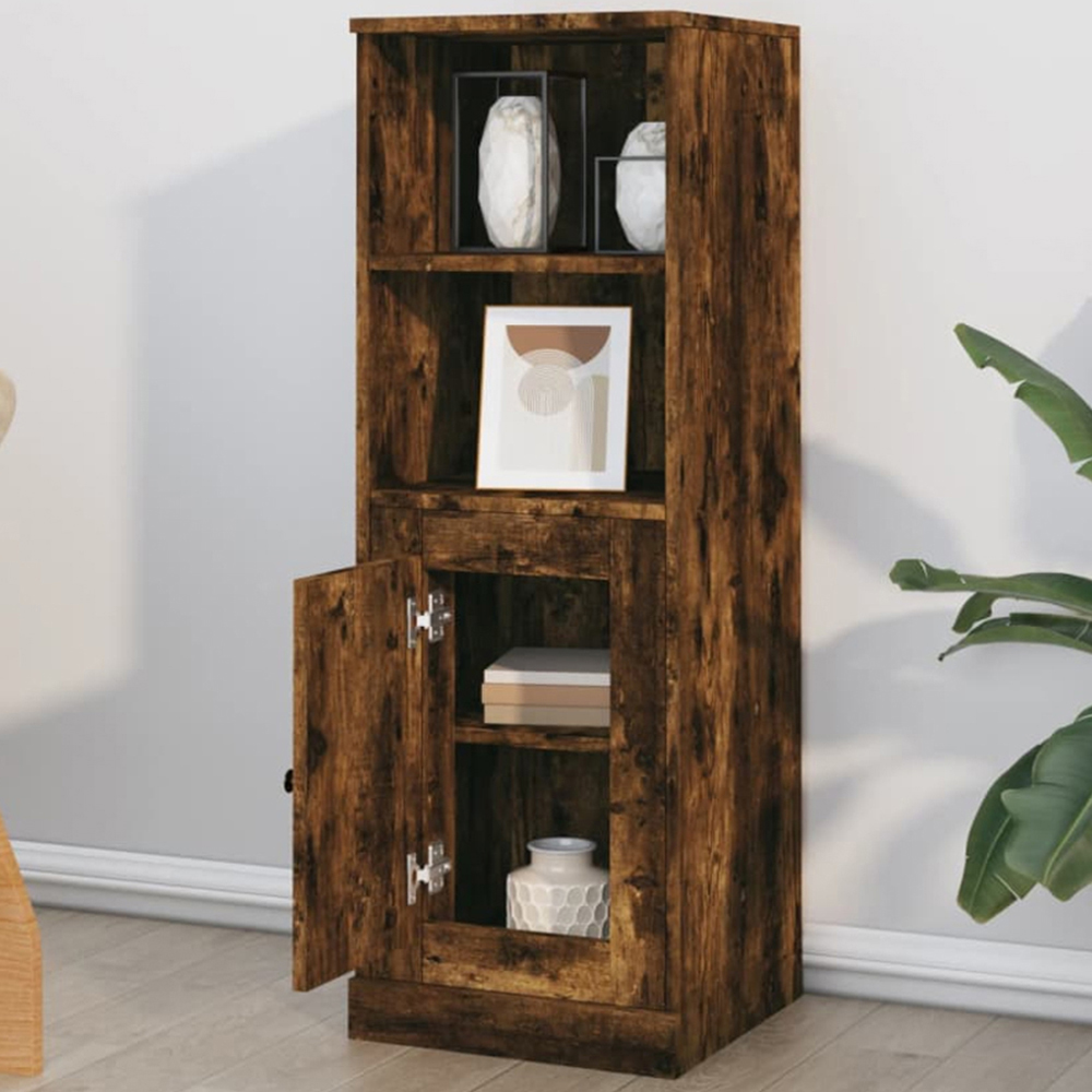 vidaXL Single Door 2 Shelf Smoked Oak Highboard Image 1