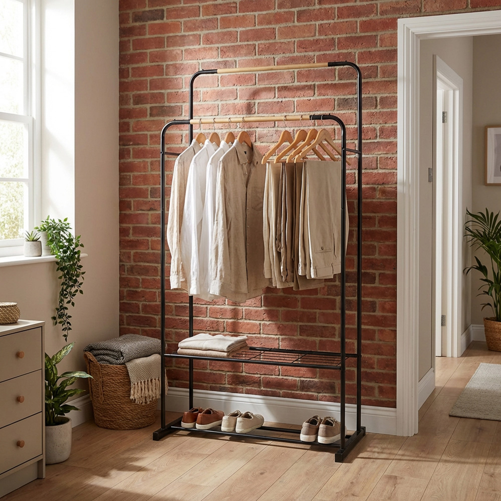 Bamboo Double Garment Rail - Black Image 4