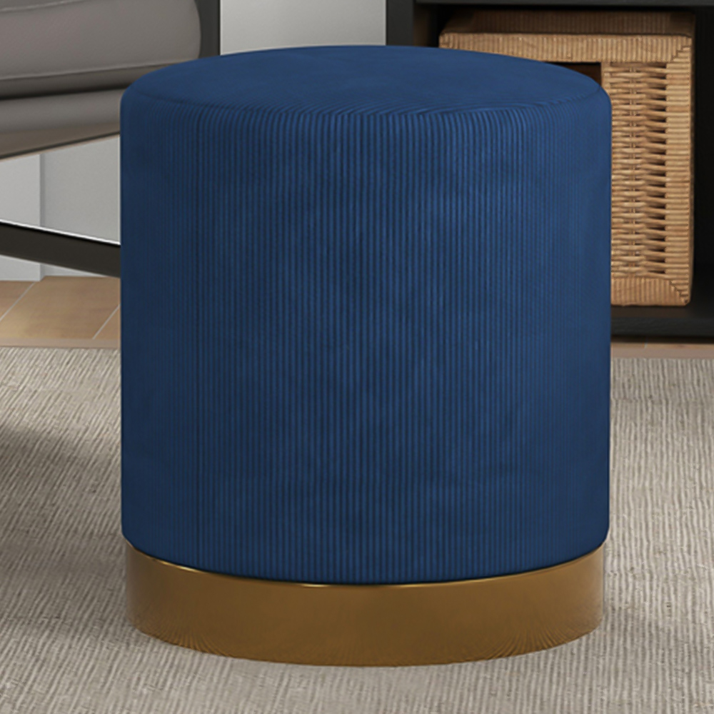 Portland Dark Blue Round Footstool Image 1