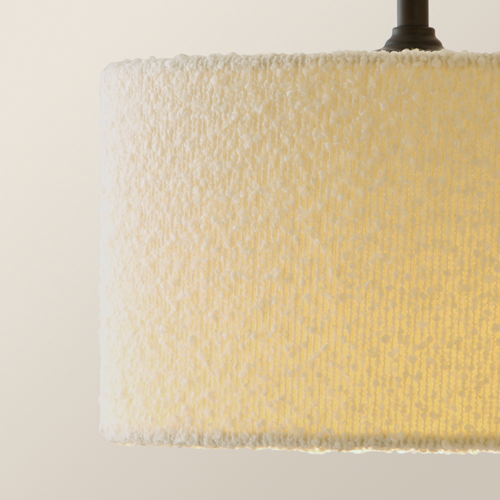 ValueLights Reni Cream Boucle Drum Shade 3 Drop Bar Black Diner LED Ceiling Light Image 3