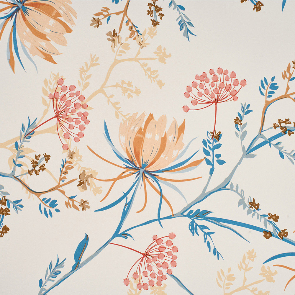 Living and Home Floral Pattern Orange and Beige Peel and Stick Wallpaper Image 6