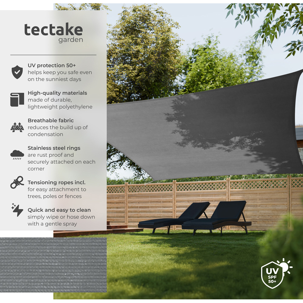 tectake Grey UV 50+ Rectangular Shade Sail 500cm Image 6