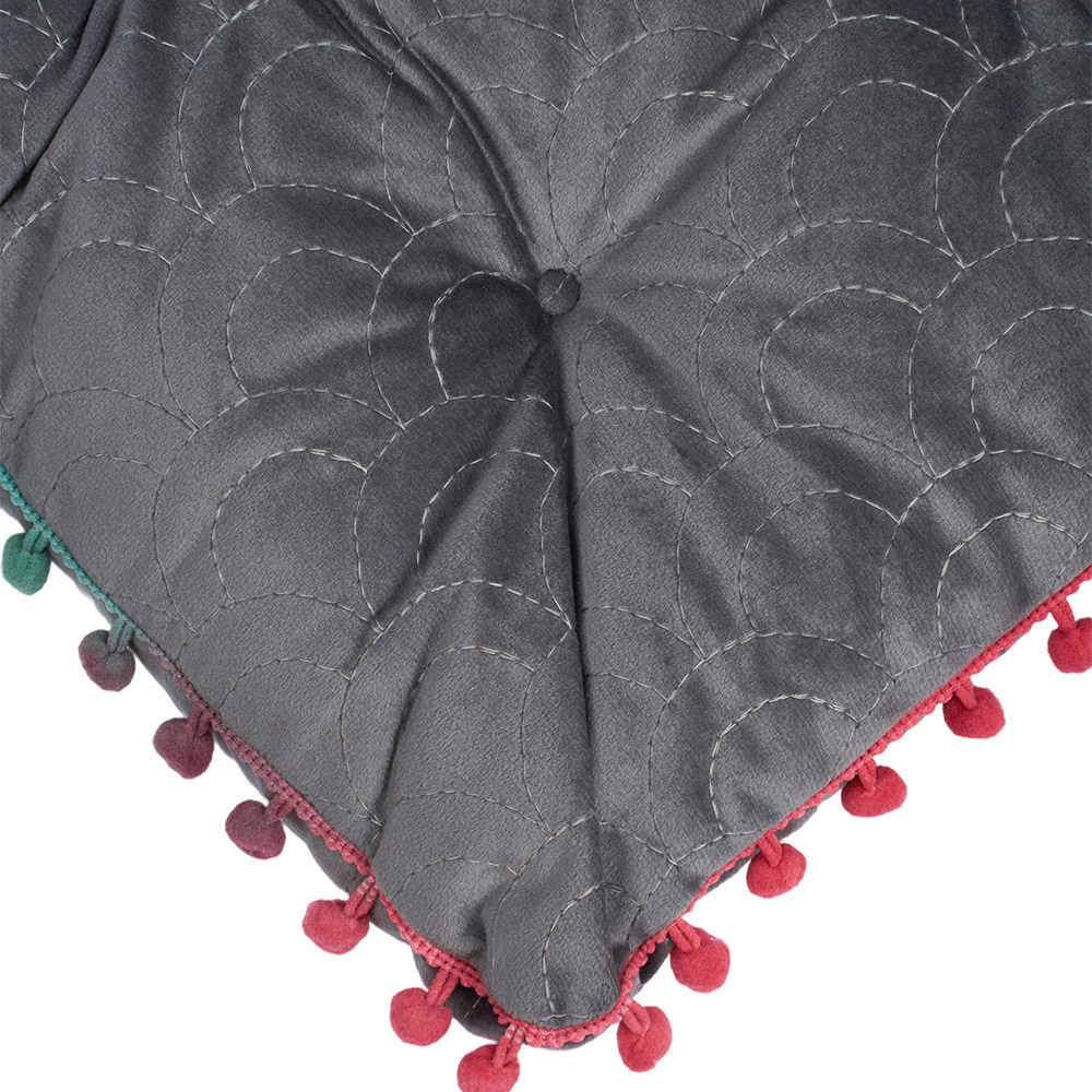 Living and Home Grey Soft Chair Cushion with Pom Pom Trim 40 x 40cm Image 4