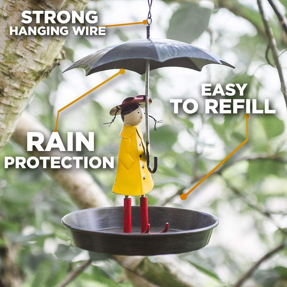 Marco Paul Novelty Hanging Metal Umbrella Girl Bird Feeder with Bird Seed Food 1kg Image 4