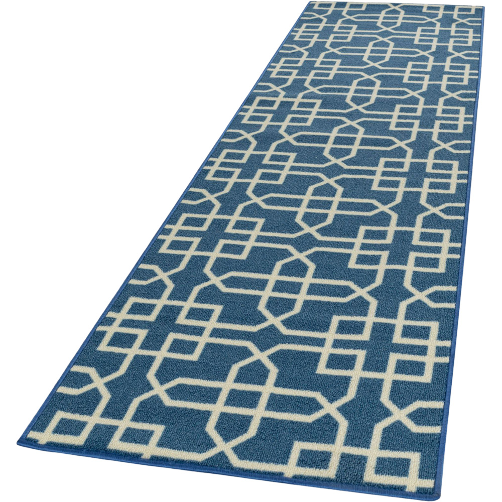 Smart Living Siam Blue and Cream Gel Back Non-Slip Mat 67 x 120cm Image 1
