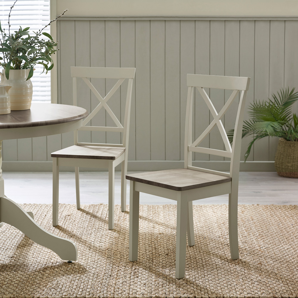 Furniturebox Marros Set of 2 Light Grey and Whitewashed Solid Wood Crossback Dining Chairs Image 5