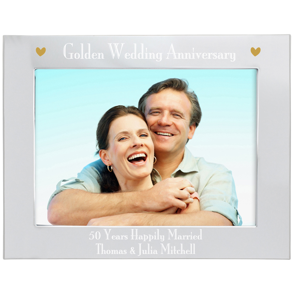 Personalised Memento Personalised Silver Golden Anniversary Landscape Photo Frame 5 x 7 inch Image 1