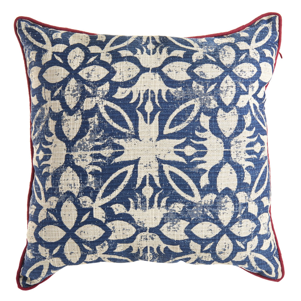 Wilko Red and Navy Tiles Cushion 43 x 43cm Image 1