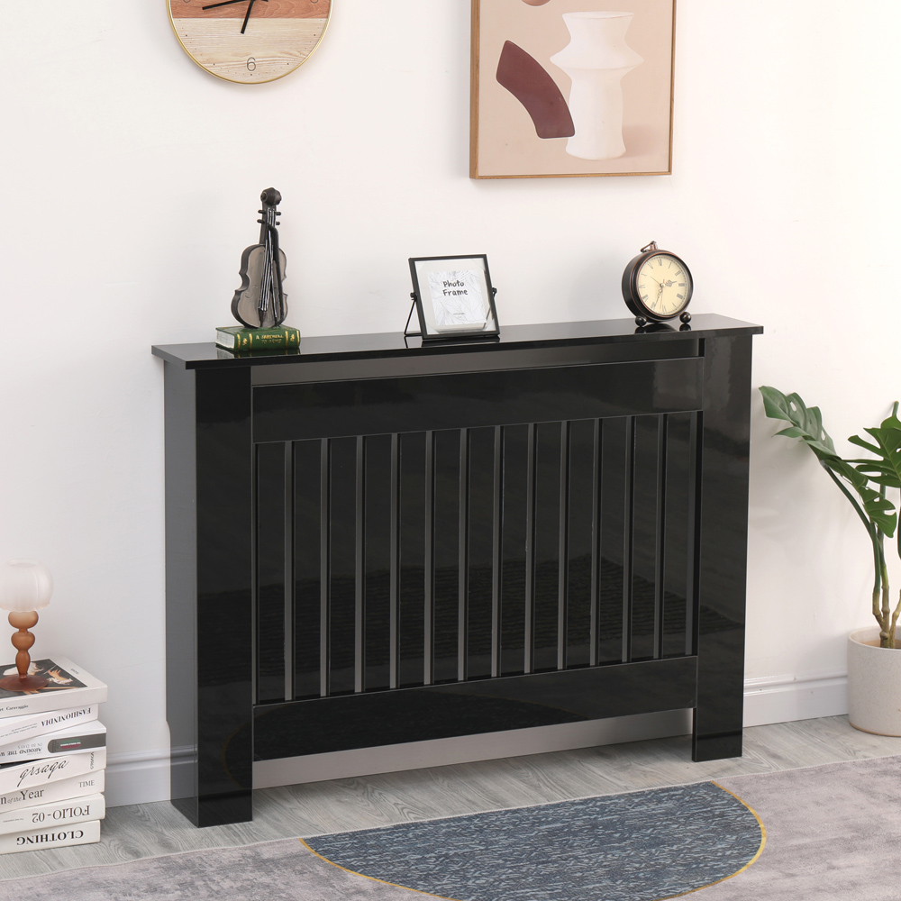 Portland Vertical Slat High Gloss Black Radiator Cover Medium Image 2