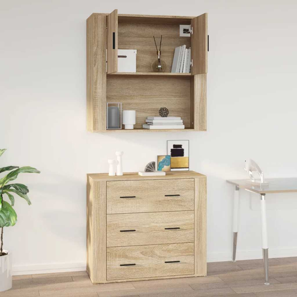 vidaXL 2 Door Single Shelf Sonoma Oak Wall Cabinet Image 9