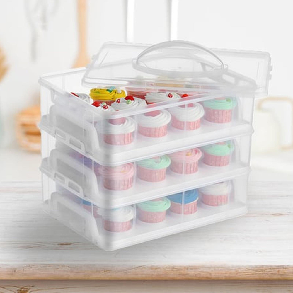 Gr8 Garden 3 Tier Stackable Cupcake Carrier Plastic Clear Container Image 2
