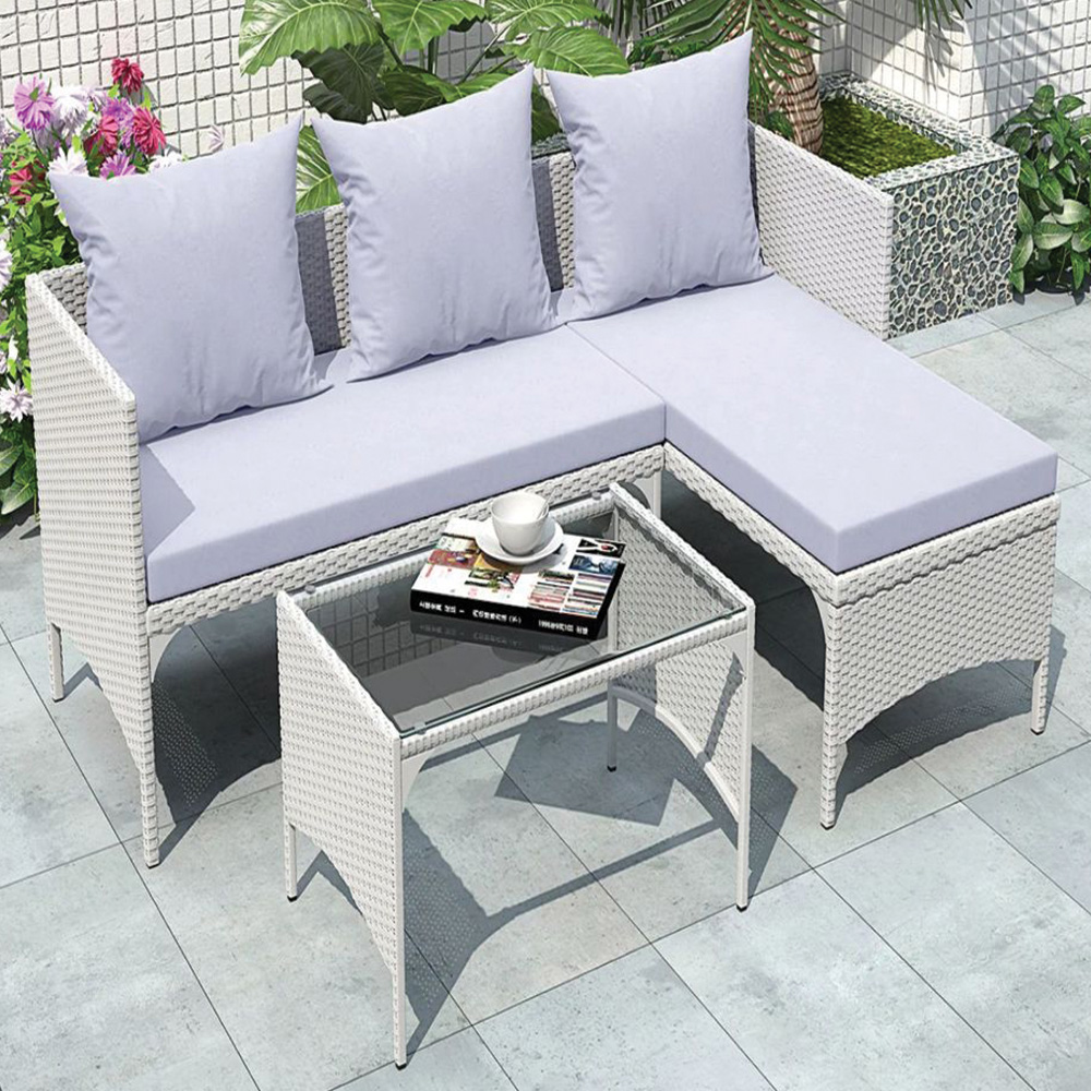 Rattrix 3 Seater Grey Rattan Garden Chaise Conversation Set with Cushion Image 1