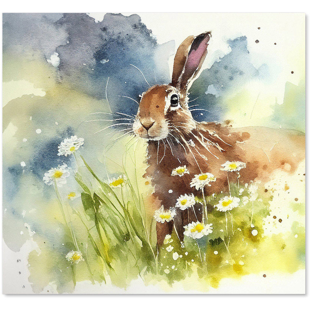 Warren Reed Designer Hare And Daisies Watercolour Glass Kitchen Splashback 65 x 70cm Image 2