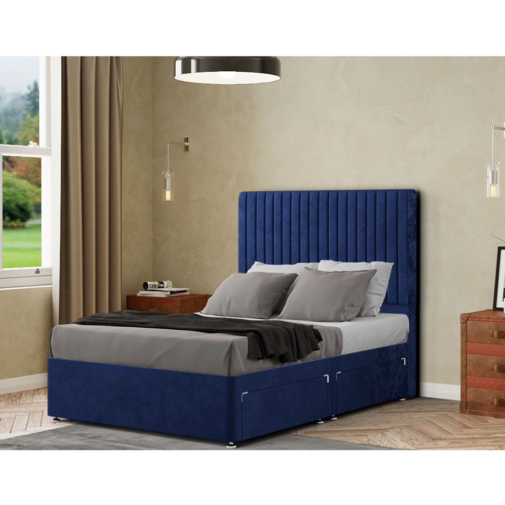 Portland Maryland King Size Navy Plush Divan Bed with 2 Drawer and Headboard Image 3