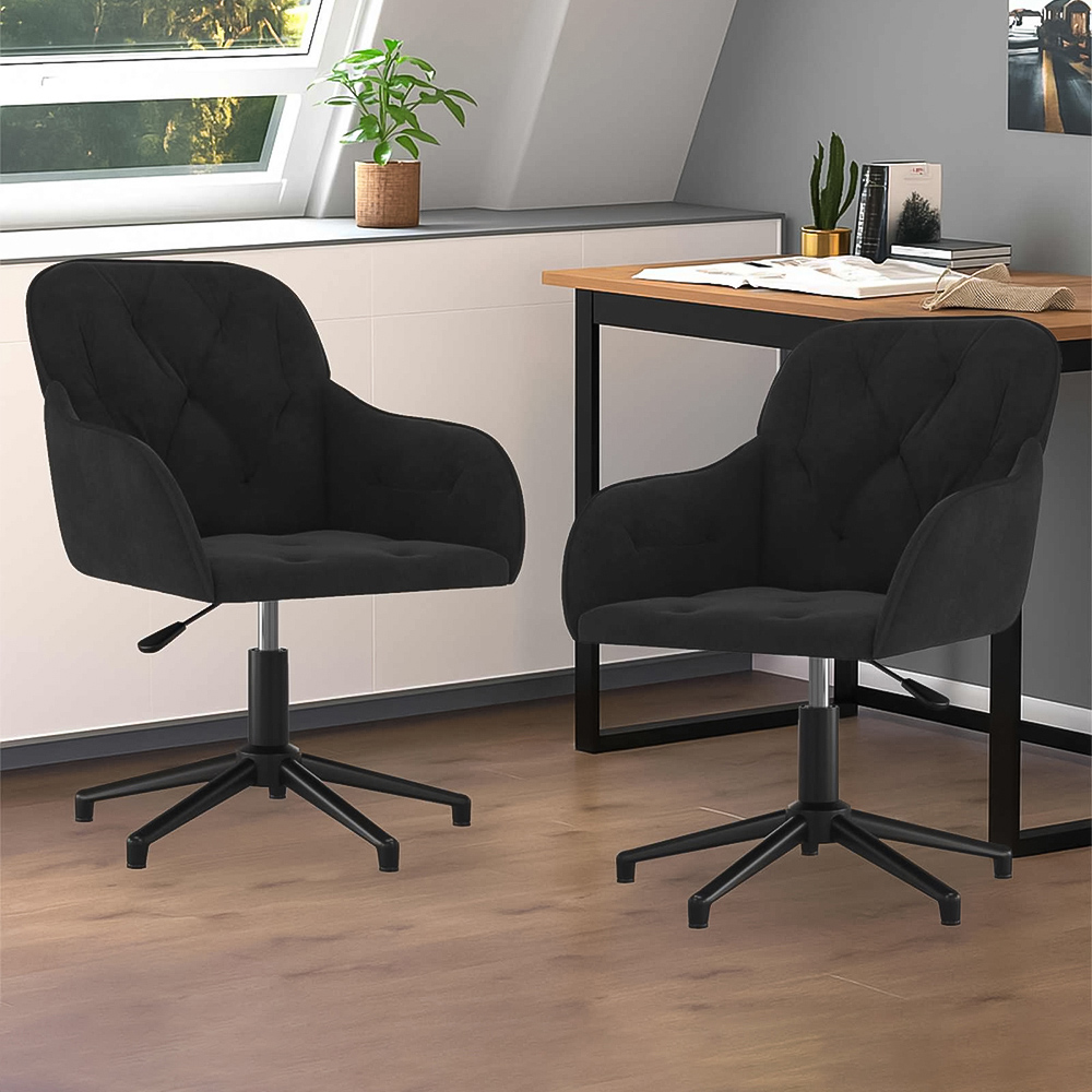 vidaXL Set of 2 Black Velvet Height-Adjustable Swivel Dining Chair Image 1