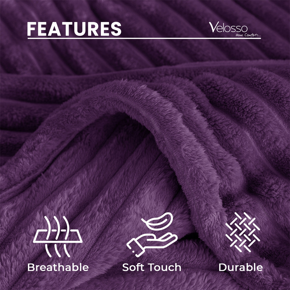 Velosso Bellissima Aubergine Plush Throw 200 x 240cm Image 5