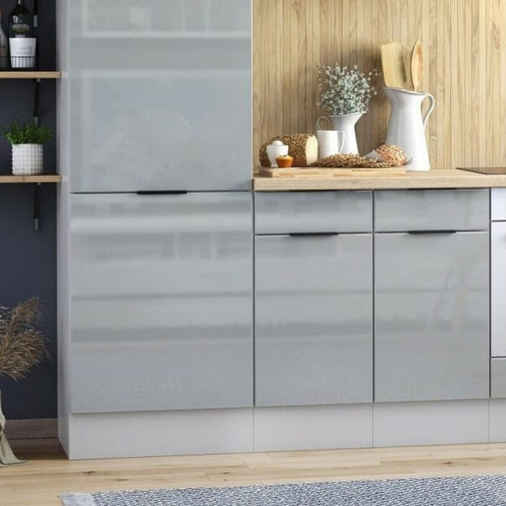 Impact Furniture Star 2 Drawer Light Grey Gloss Freestanding Kitchen Cabinet 400mm Image 2