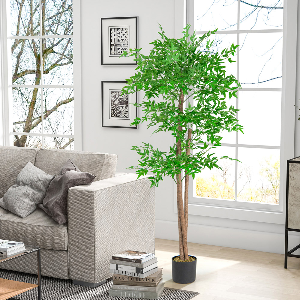 Costway Bamboo Tree Artificial Plant In Pot 4.9ft Image 4