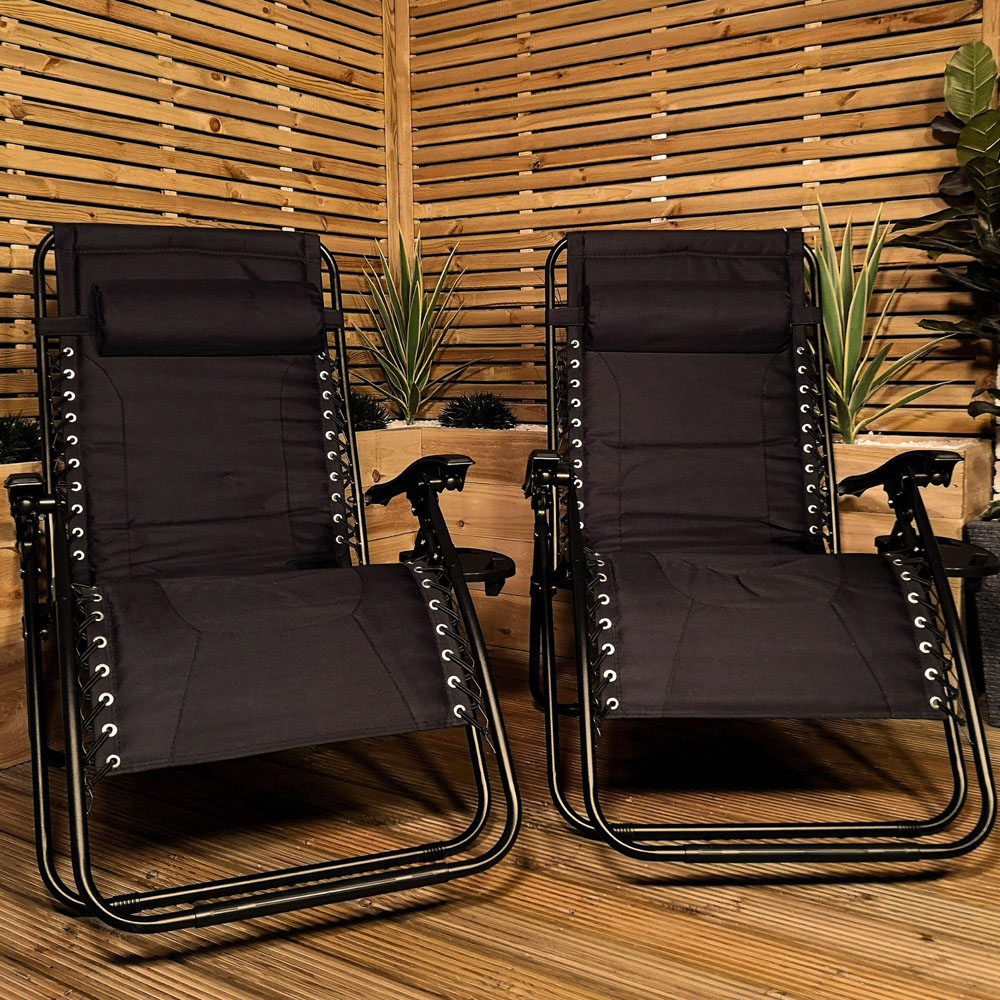 Samuel Alexander Set of 2 Black Multi Position Garden Sun Loungers Image 1