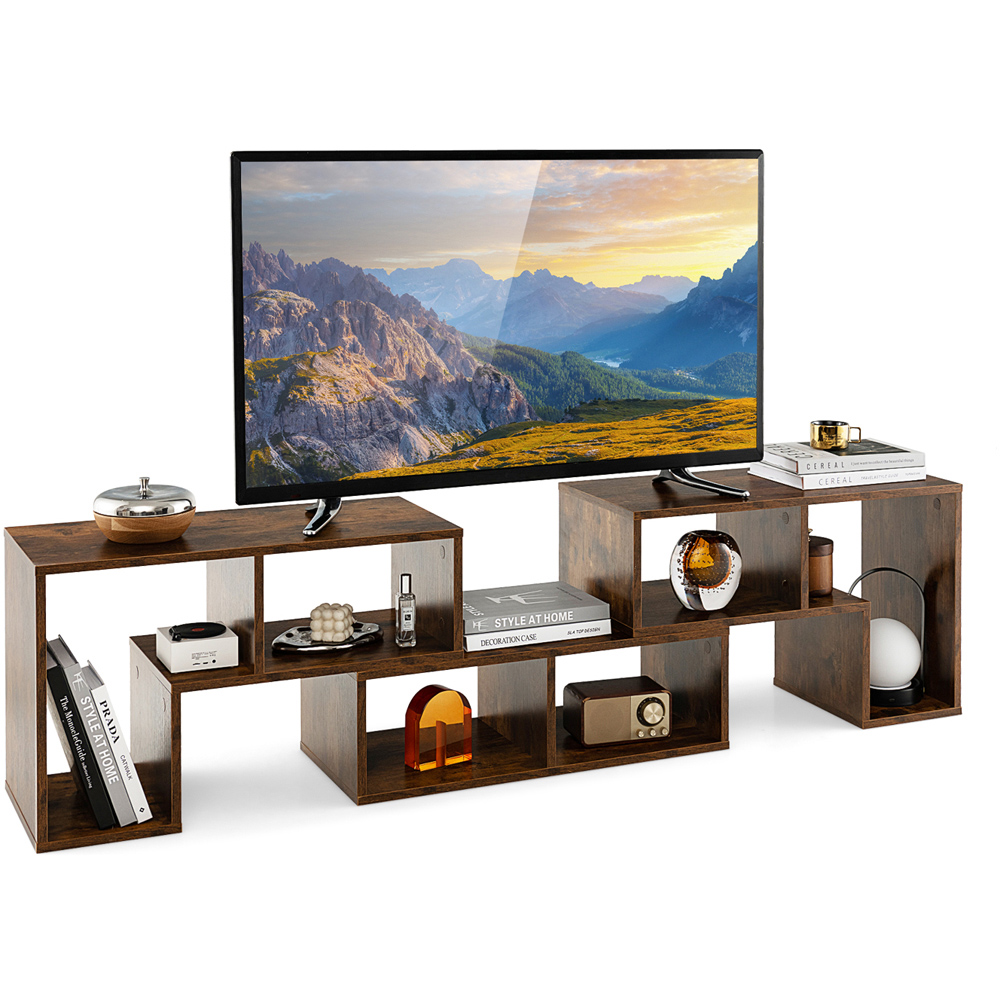 Costway Rustic Brown Convertible TV Stand Set of 3 Image 2