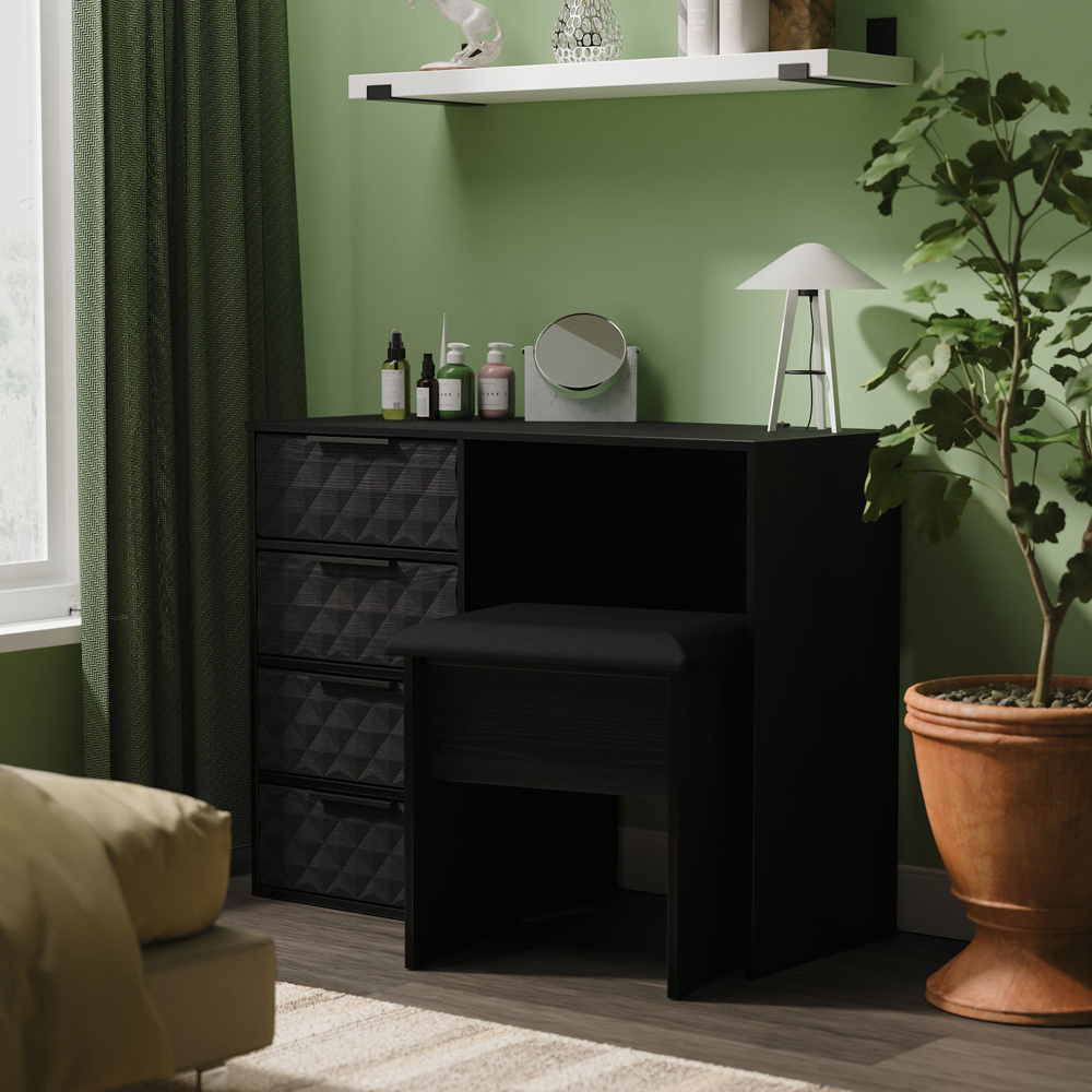 Crowndale Harlequin 4 Drawer Black Ash Vanity Dressing Table Ready Assembled Image 7