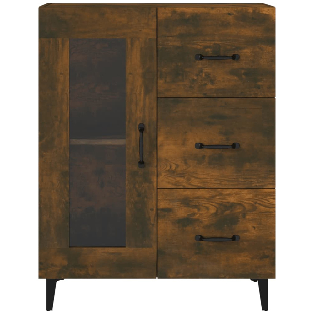vidaXL Single Glass Door 3 Drawer Smoked Oak Sideboard Image 6